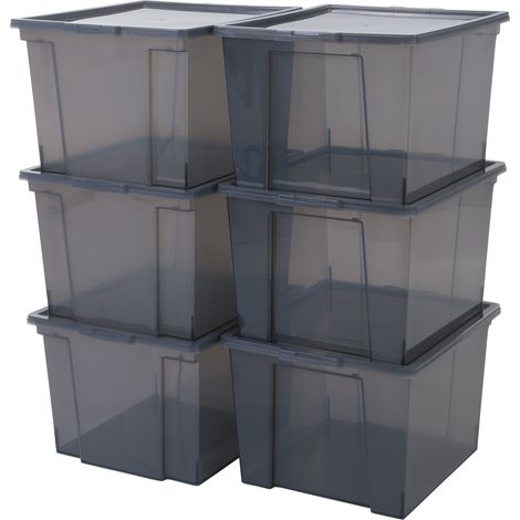 Iris Ohyama, Lot de 6 boîtes de rangement plastique 30L, Gris, Office Box-M