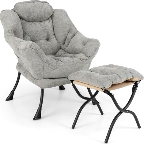 COSTWAY Poltrona Relax, Poltrona da Lettura con Cuscino per Testa, Sedia da Salotto con Poggiapiedi Pieghevole, Tasca Laterale, per Soggiorno, Camera da Letto, Portata 136 kg (1/5)