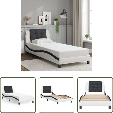vidaXL Oreiller de tête - Cadre de lit sans matelas Zadar blanc et noir 90x200 cm similicuir (1/5)