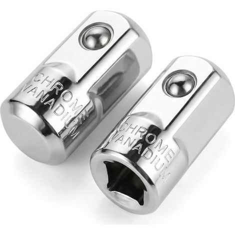 Set mit 2 Steckschlüsseladaptern, 1/4" Innengewinde auf 1/2" Außengewinde, Chrom-Vanadium-Stahl, für Ratschen- und Handwerkzeuge (1/5)