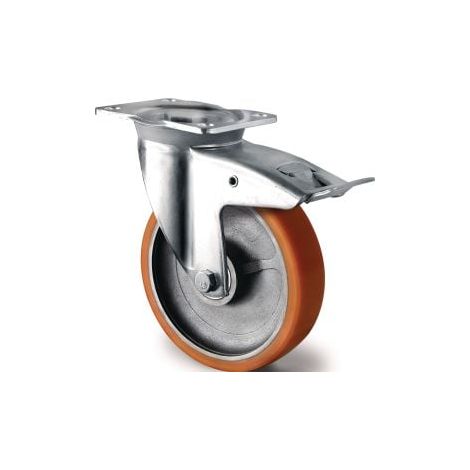 Rueda  giratoria  pesada  D.200mm  Cap.carga  1000kg  Freno  total  fundición-PU (1/2)