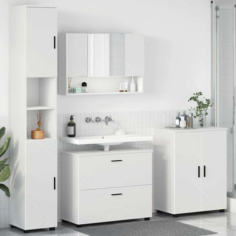 Badezimmermöbel-Set mit Regal 4 pcs Weiß Sperrholz und Metall (1/5)