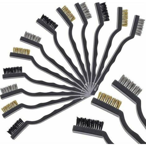 Lot de 12 Mini brosses métalliques, Brosse Metallique avec Poils en Laiton Brosse Metallique de Nettoyage avec Poignée IncurvéeBrosse Soudure (1/5)