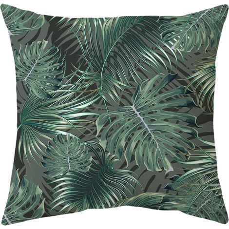 Housse De Coussin Extérieur - 45 x 45 cm - Motif Feuilles Vertes - Polyester Imperméable - Pour Jardin Terrasse Canapé Chaise - 1 Pièce (1/5)