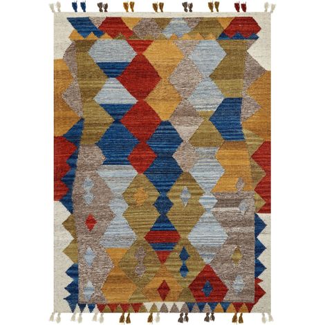 Tappeto kilim in lana multicolore a mano patchwork nappe 160 x 230 cm Arzakan