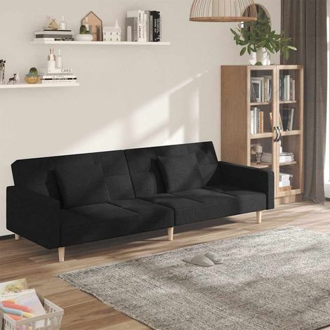 Canapé-lit 2 places en tissu noir avec 2 oreillers, convertible en lit double, 220 x 84,5 cm - PANGIVO (1/5)