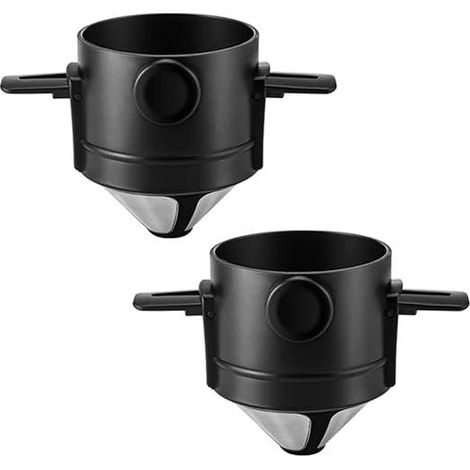 Filtre à café réutilisable 2 pièces, cône filtre inox et résine sans papier, support pliable, idéal maison, voyage, camping, compatible cafetière. (1/5)