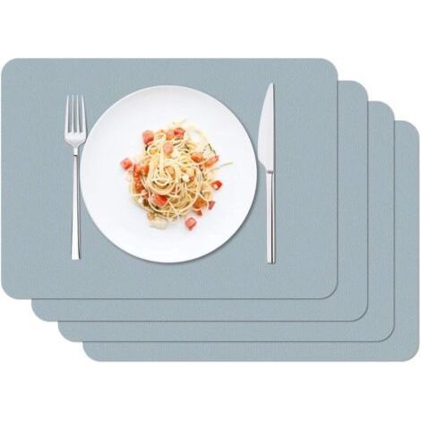 Set of 4 Waterproof and Washable Placemats, 42 x 30 cm, Non-Slip and Heat Resistant PVC, for Kitchen or Dining Room. Colors: blue and gray. (1/4)