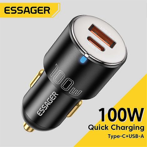 Chargeur rapide 100 W, QC 3.0 et PD 3.0, compatible iOS, chargeur de voiture Type-C et USB, compatible avec les ordinateurs portables et les tablettes. (1/5)