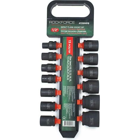 Rockforce - Juego de 13 tuercas de impacto de 6 cantos (1/2", herramienta versátil para reparación y mantenimiento de coches, alta calidad y duradero)