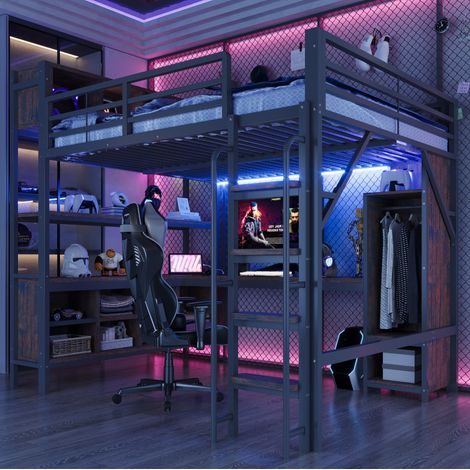 Cama con escritorio y armario 140x200 cm negra OKMYHOME (1/5)