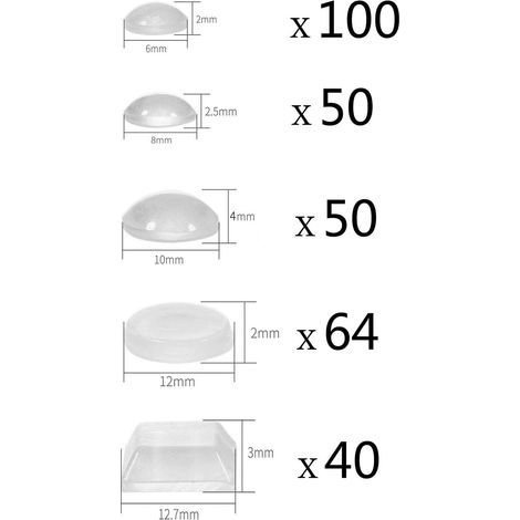 304 Stück transparente Gummipufferfüße, Gummischutzpuffer für Schranktüren, Küche, Badezimmer, Büro (5 Größen - 304 Stück) (1/4)