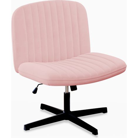 Chaise de bureau sans accoudoirs en Tissu - Fauteuil Pivotant Inclinable et Réglable - Assise Large sans roulettes - base en métal robuste - hauteur réglable 78 - 90h cm - chaise ergonomiq - Rose