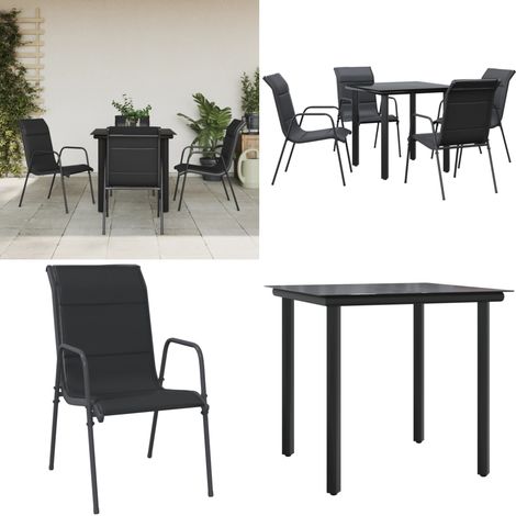 Ensemble à manger de jardin 5 pcs noir textilène et acier - Fauteuil de jardin - Table de jardin (1/5)