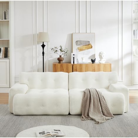 Sofá de 2 plazas 224 x 104 x 66 cm en chenilla beige, sin montaje DESVIAE (1/5)