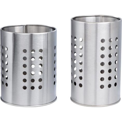 Égouttoir à Couverts, 2Pcs Porte-Ustensiles Rond en Acier Inoxydable, Boite de Rangement pour Ustensiles de Cuisine sur le Plan de Travail (Argent) (1/4)