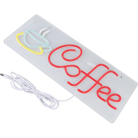 Panneau néon LED café luminosité réglable 10 niveaux à accrocher déco murale maison bar en acrylique kit 1 enseigne 2 vis 2 chevilles 1 chaîne (1/5)