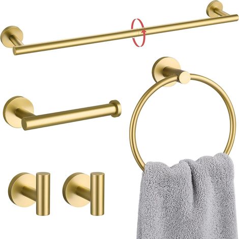 Ensemble d'accessoires de salle de bain, barre porte-serviettes murale en acier inoxydable 5 pièces de 60 cm (23,6 pouces)