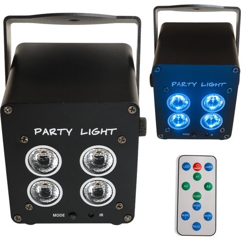 Foco recargable LIGHT4ME accu PAR 4x3W de 3600 mAh con efecto de luz LED RGB negro y control remoto inalámbrico. (1/5)