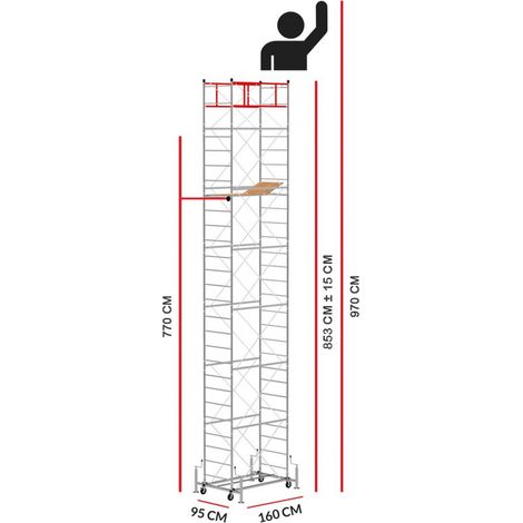 Echafaudage M4 LUX avec une base extractible (Hauteur de travail 9,70 m)