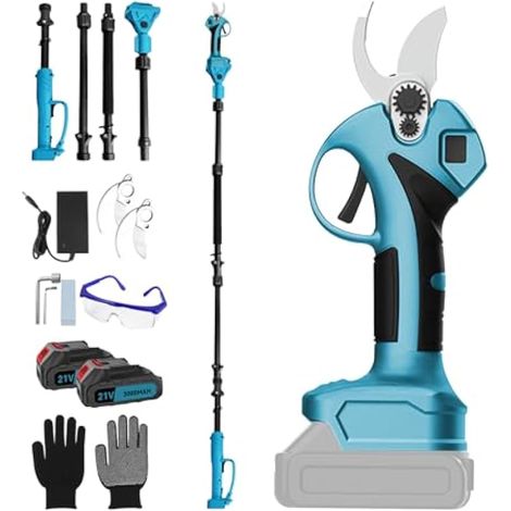 Coupe-branches électrique 2 en 1 avec batterie, 70 mm, avec 2 piles de 3000 mAh, rallonge de 2 m, moteur sans balais pour élagage d'arbres, coupe-branches (1/5)
