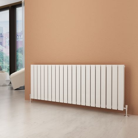 ELEGANT 600 x 1596 mm Modern White Horizontal Column Designer Radiator Designer Radiator With Chrome Thermostatic Valves White Double Flat Panel Radiators (1/5)