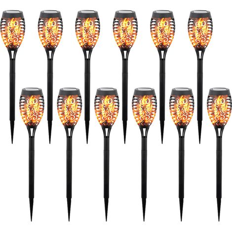 Set mit 12 Solarleuchten mit flackerndem Flammeneffekt, wasserdichte Solarleuchten für den Außenbereich, ideal zur Beleuchtung von Garten, Rasen, Terrasse, Hof und Einfahrt