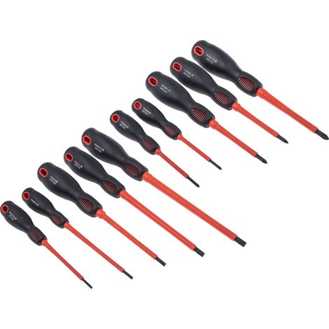 Jeu de tournevis RS PRO VDE Fendu, Phillips, Pozidriv 10 pièces ( Prix pour 1 Jeu )