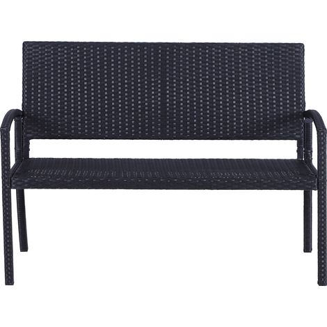 Banc de jardin rotin 2 places acier noir 122 x 60 x 85 cm