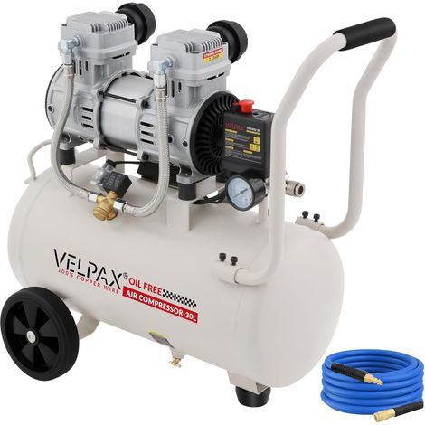 Compresseur d'Air Silencieux Sans Huile 30L 1600W/2.15HP Pression Max 8 Bar, avec Roulettes et Tuyau d'Air de 10m, pour Réparation Automobile, Gonflage Pneus, Peinture et Menuiserie (1/5)