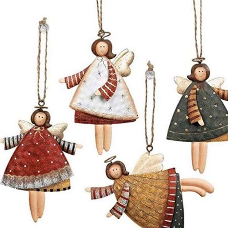 Lot de 4 pendentifs d'ange de Noël en métal, motif flocon, ornements à suspendre (1/5)