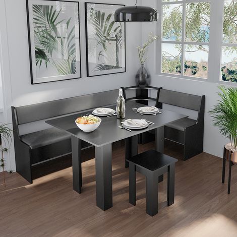 Eckbankgruppe Roman, Schwarz, 120 x 41.5 cm mit Tisch, Vicco
