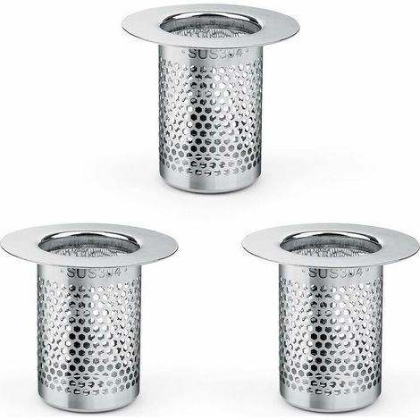 Filtre à Cheveux pour Douche Inoxydable 3 Pièces 5,5 × 5cm Lavabo Cuisine Balcon Siphon Sol Salle de Bains (1/5)