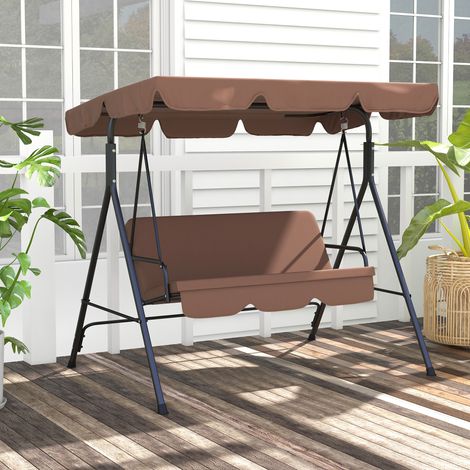 Altalena da giardino Hollywood a 3 posti, resistente alle intemperie, con tettuccio regolabile, 172 x 110 x 153 cm, marrone.
