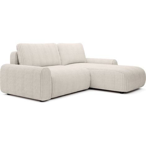 Selsey Lelu – L-Form Ecksofa mit Schlaffunktion, Bettkasten und Cord, beidseitig montierbar, Creme