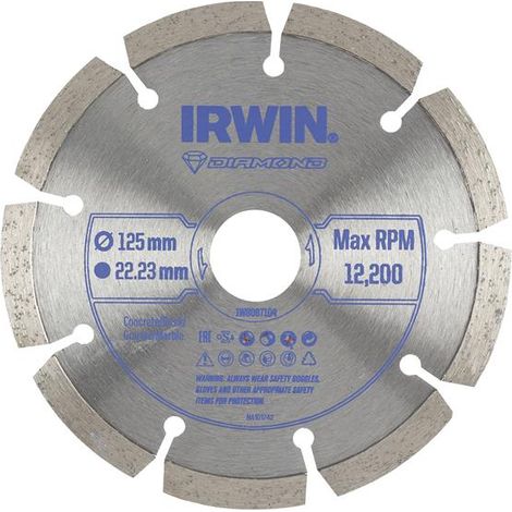 Irwin Diamond Cutting Disc 125mm x 22.23mm Segmented for Concrete, Brick, Granite, and Marble (1/2)