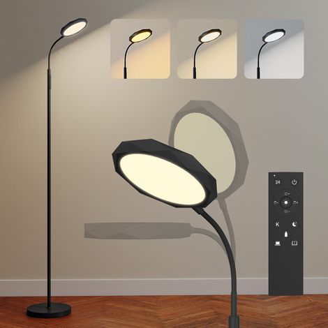 LED-Stehlampe mit Fernbedienung, schwenkbarer Kopf, Helligkeit und Farbtemperatur einstellbar, schwarz (1/5)