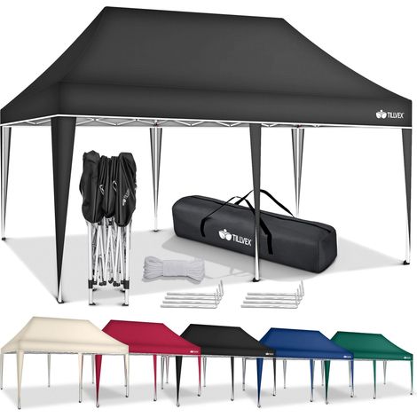 tillvex Pavillon 3x6m Blau wasserdicht Pop-Up Faltpavillon höhenverstellbar Gartenzelt UV Schutz 50+ Partyzelt mit Tasche für Garten