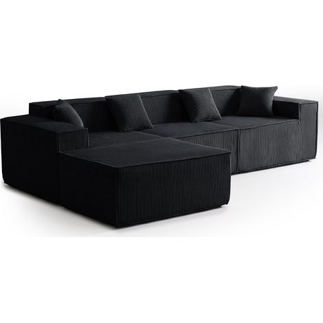 Canapé modulable en angle avec pouf Archiduc Velours Noir