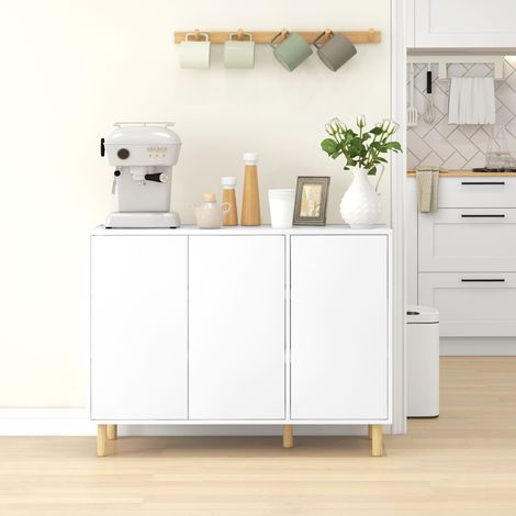 Crédence design blanche en bois, 2 armoires à 3 étagères, 107x40x80 cm (1/5)