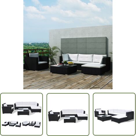 The Living Store Salon de jardin 6 pcs avec coussins résine tressée noir - Salon De Jardin - Meubles De Jardin - Salon Extérieur - Set De Salon - Canapé Rotin (1/5)