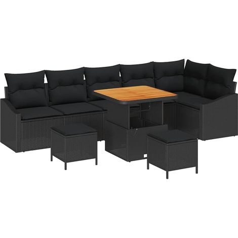 Maison Exclusive - Conjunto de sofás de jardín 9 pcs Negro ratán