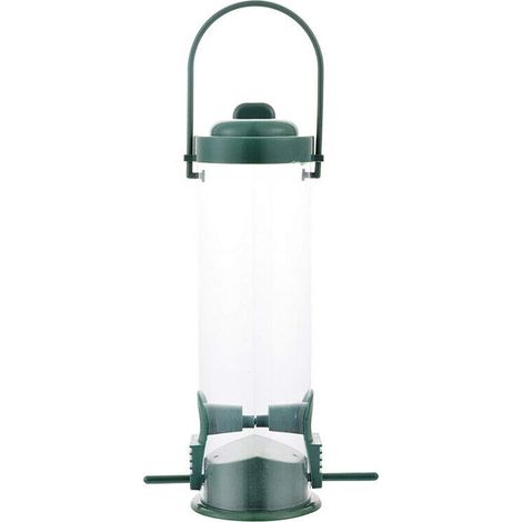 Mangeoire tubulaire en métal pour oiseaux sauvages, tube solide extra épais et transparent avec support en acier, résistante aux écureuils, pour l'extérieur - verte (1/5)