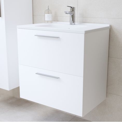 Vitra – Meuble de salle de bain suspendu avec vasque en céramique – 2 tiroirs – Dimensions 57,5 x 37,8 x 59,6 cm – Finition blanche brillante — vue 3