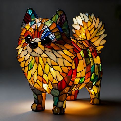 Flauschiger Pomeranian – Batteriebetriebene Tischlampe – Retro-Tischlampe – 3D-Tier-Nachtlicht – 17 cm – LED-3D-Lichtornament