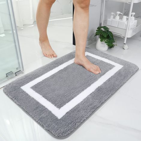 Tapis de Bain Antiderapant,Tapis Salle de Bain en Microfibre Douce, Absorbant à Poils Longs, Lavable en Machine - 60 x 90 cm - Gris (1/5)