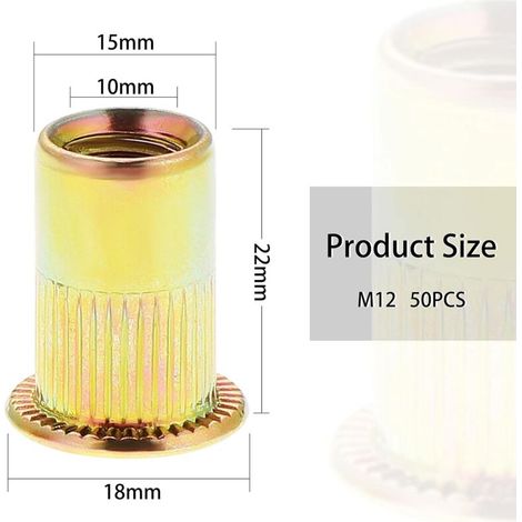 50 Pieces M12 Threaded Flat Head Rivet Nuts, Zinc Plated Carbon Steel ...