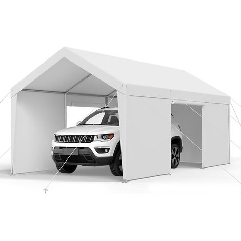VEVOR Posto Auto Coperto Esterno, Riparo per Auto 3,05 x 6,09 x 2,87 m, Tettoia Potabile con Pareti Laterali e Porta Rimovibili, Resistente ai Raggi UV e all'Acqua, per Auto e Barca, Bianco (1/4)
