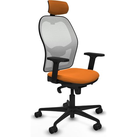 Jorquera sincro malla blanca similpiel naranja brazos 2D base nailon cabecero 2D ruedas 65mm nailon (1/5)