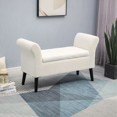 Banco de Almacenamiento con Tapa Abatible Reposabrazos y Patas de Madera para Salón 111,5x41x65 cm Crema (1/5)